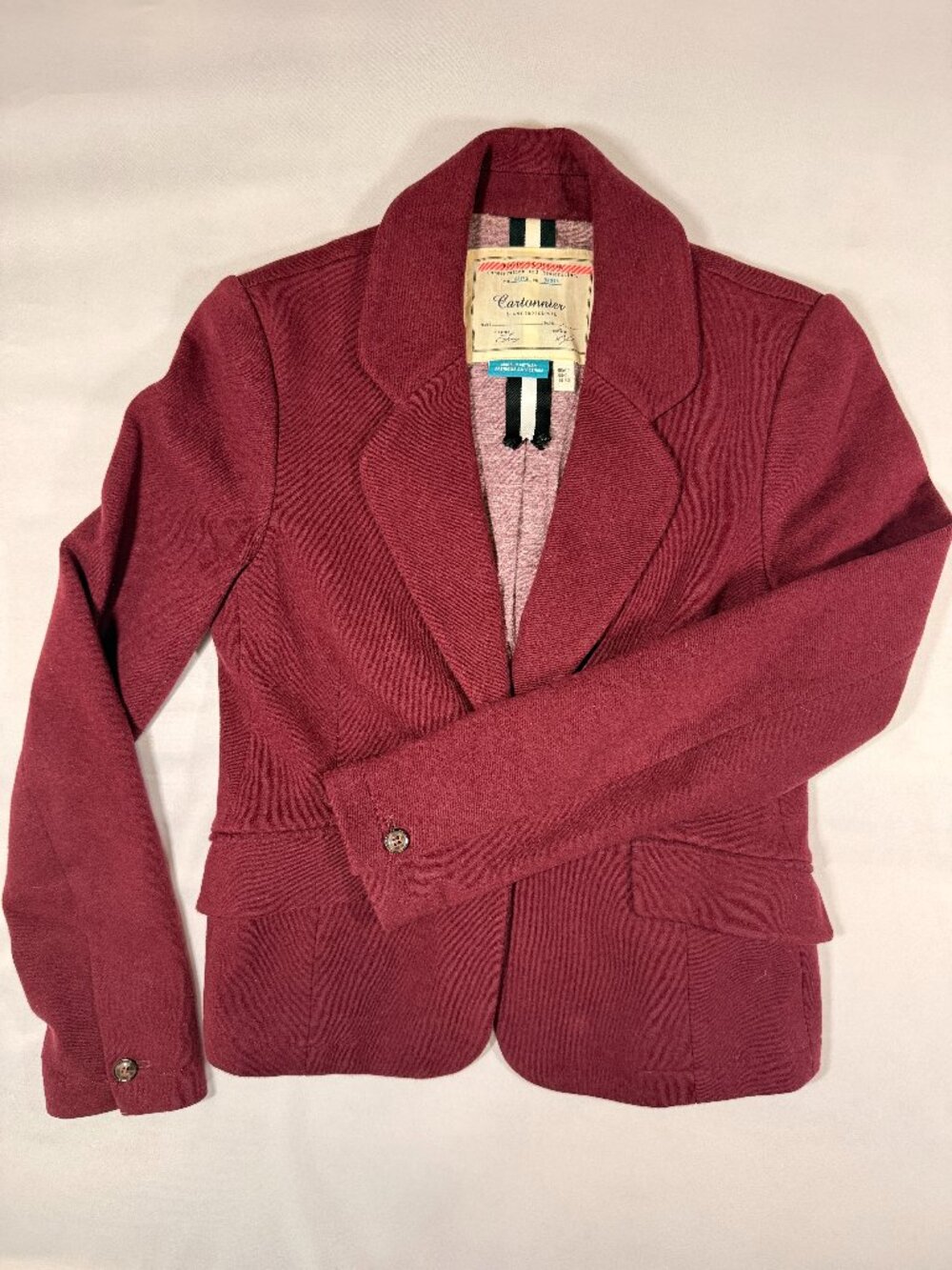 Cartonnier by Anthropologie Size 0 Burgundy Knit Blazer Jacket